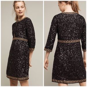 Anthropologie Black Sequin Dress with Gold Accents